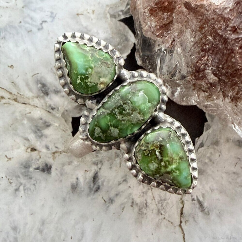 Sterling Southwestern Style 3 Sonora Gold Turquoise Adjustable Ring For Women